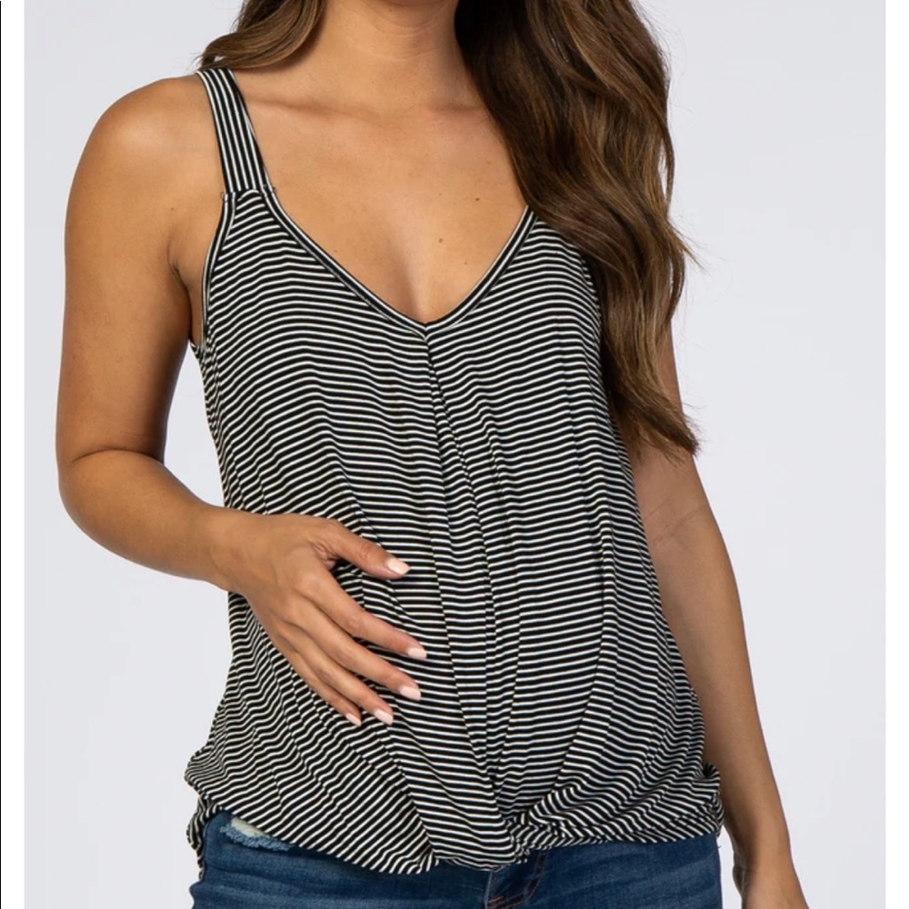 PinkBlush Black striped knot maternity top - LG